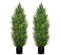 Hollyone 2 cipressi artificiali resistenti ai raggi UV, 1,2 m, con tronchi staccabili, arte topiaria finta decorativa per interni ed esterni, decorazione per la casa, giardino, balcone, patio,
