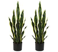 Hollyone 2PCS Piante artificiali sansevieria Finta da 64 cm con Serpente con Vaso, Agave Finta pianta Finta per casa Giardino Ufficio, Gialla