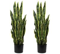 Hollyone 2PCS Piante artificiali sansevieria Finta da 94 cm con Serpente con Vaso, Agave Finta pianta Finta per casa Giardino Ufficio, Gialla