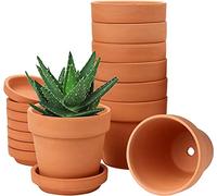 Hollyone 8 piccoli vasi in terracotta, 8 x 8 cm, rotondi, in argilla con sottovaso e foro di scarico, piccolo vaso da fiori con vassoio, vaso per piante da interno, vaso in ceramica
