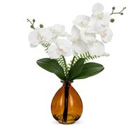 Hollyone Orchidea artificiale bianca in vaso, pianta di orchidea finta con vaso di vetro, finta Phalaenopsis decorativa per matrimoni, centrotavola, bagno, soggiorno, davanzale, scrivania, decorazione