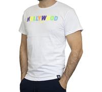 HOLLYWOOD MILANO - Maglietta Uomo Maniche Corte Sportiva in Cotone per Sport Palestra e Il Tempo Libero,T-Shirt, Mezza Manica, Girocollo, Scritta Colorata (Bianco/XL)