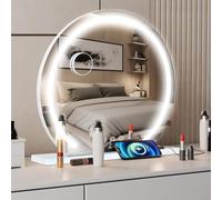 Hollywood - Specchio cosmetico con luci LED dimmerabili, rotondo, illuminato, con 3 modalità di illuminazione, controllo touch, ricarica USB, da tavolo e da parete, 60 cm