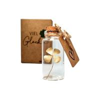 HOLM CRAFT - Portafortuna | Vero quadrifoglio in bottiglia di vetro con tappo di sughero | Piccolo regalo per la felicità | Regali di ringraziamento | Regalo piccolo | Test portafortuna (oro)