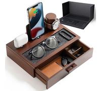 Holme & Hadfield Organizer da comodino da uomo, docking station unica in legno per caricare il telefono e gli auricolari, stazione di ricarica in legno con vassoio foderato e cassetto, docking station