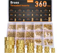 HOLMOL - Set di 360 inserti filettati in ottone M2 M2.5 M3 M4 M5 M6 per plastica, dadi di pressatura zigrinati per accessori di stampa 3D e progetti fai da te, inserti filettati con scatola