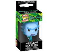 Hologram Rick Clone: Fun?ko Pocket Pop! Mini-Figural Keychain & 1 Cartoon Themed Trading Card Bundle (44746)