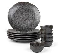 Holst Porzellan RT 010 - Set di 12 piatti in porcellana, 12 pezzi, 6 piatti per hamburger e 6 ciotole per salse, in porcellana reattiva, colore: nero