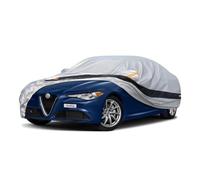 Holthly Telo Copriauto per Alfa Romeo Giulia (2016-2024), 100% Impermeabile Telo Auto. Pioggia, Sole, Polvere e Protezione UV, Telo Copri Auto da Esterno con Fodera in Cotone. Argenteo