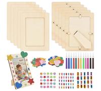 Holtrae 10 Pezzi Cornice per Portafoto in Legno DIY 20x15cm Diamante Glitterato Adesivi a Forma di Stella e Cuore Decorazioni in Cornice Legno Fai da te Artigianato Regalo Compleanni Anniversari