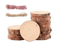 Holtrae 18 Pezzi Dischi Cerchio di Legno Non Finiti Naturale con Fori Diametro 8-10cm Base di Legno Rotonda con Corteccia con 2 fili di cotone per fai da te Pirografo Decorazioni Natalizie Nuziali