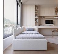 Holtrae Divano letto 90 x 200 cm, culla con spazio idraulico e maniglie per cinture, letto per ragazzi con rete a doghe, letto imbottito per adulti, letto singolo, borsa per riporre oggetti, tessuto