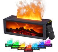 Holwim Diffusore di aromi con camino a LED, diffusore di oli profumati per oli essenziali con effetto fiamma a 7 colori, umidificatore da 150 ml con telecomando, 4 timer (Nero)