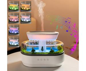 Holwim Diffusore di Oli Essenziali a Fiamma 250ml Umidificatore Nuvola Pioggia Goccia d'Acqua Diffusore per Aromaterapia Umidificatore d'Aria con Luce a 7 Colori, Micro Paesaggio, Rumore Bianco