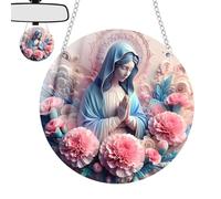 Holy Night Mary Decoration, Acrylic Mother Mary Art 2D Acrylic Holy Night Ornament, Virgin Mary Round Panel, Flower Mother Mary Decor Ornamenti interni esterni rotondi Art Panel for Women