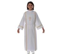 Holyart Abiti Prima Comunione: Saio Prima Comunione piegoni Bordo Dorato Davanti e Retro