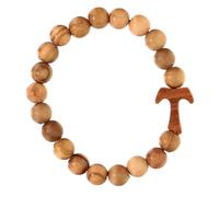Holyart Bracciali elastici e bracciali a molla: Bracciale elastico tau grani 7 mm legno d'olivo d'Assisi