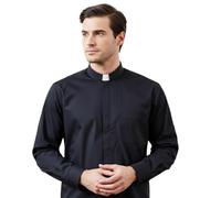 Holyart Camicia Clergy in Primis Uomo Nera - Cotone Elasticizzato - Colletto Clericale Bianco Incluso - Stile Classico Liturgico con Cuciture Rinforzate - Designed in Italy - 40 cm - 15.75 INC. - M
