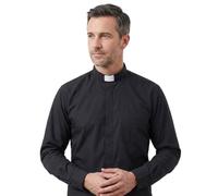 Holyart Camicia Clergy in Primis Uomo Nera - Cotone Elasticizzato - Colletto Clericale Bianco Incluso - Stile Classico Liturgico con Cuciture Rinforzate - Designed in Italy - 47 cm - 19 INC. - 3XL