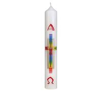 Holyart Candele, ceri, ceretti: Candela pasquale croce oro arcobaleno 400x60 mm cera api