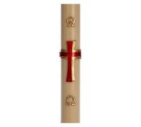 Holyart Candele, ceri, ceretti: Cero pasquale cera d'api Croce rilievo rossa 8x120 cm