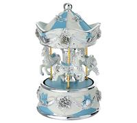 Holyart Carillon giostra cavallini Azzurro Finiture Bianche e Argento 15 cm Bagutta