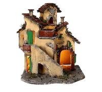 Holyart Casa illuminata 35x30x30 cm presepe napoletano 8-10 cm