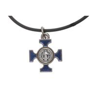 Holyart Ciondoli con croce: Collana croce San benedetto celtica blu 2x2, Argentato