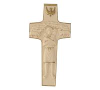 Holyart Croce Papa Francesco Buon Pastore Legno Valgardena Cerata Filo Oro, 12 cm (4.73 INC.)