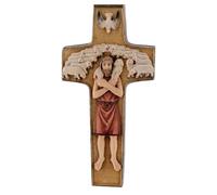Holyart Croce Papa Francesco Buon Pastore Legno Valgardena Dipinta, 16 cm (6.3 INC.)