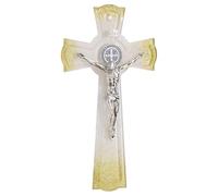 Holyart Croce San Benedetto Vetro Glitter Oro Corpo Metallo 26x14 cm