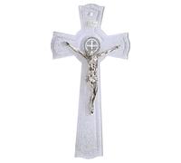 Holyart Crocefisso San Benedetto in Vetro Glitter medaglia e Corpo in Metallo 26x14 cm
