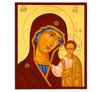 Holyart Icona Madonna di Kazan Dipinta su Legno Tiglio Foglia Oro Stile Russo 30x25 cm
