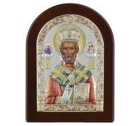 Holyart Icona San Nicola bilaminato Argento colorato Valenti 16x12 cm