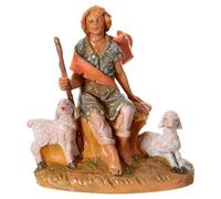 Holyart Pastorello con due pecore presepe Fontanini 12 cm pvc