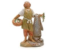 Holyart Pescatore con Rete e Pesci 12 cm Fontanini