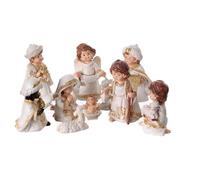 Holyart Presepe Completo Stile Baby Resina Bianco Oro 11 pz 8 cm