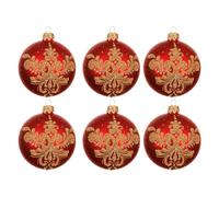 Holyart Set 6 Palline Rosse ghirigori Dorati Vetro Opaco 8 cm