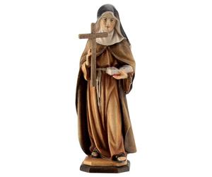 Holyart Statua Santa S. Angela da Foligno con Croce Legno Dipinto Val Gardena, 18 cm (7.09 INC.)