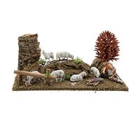 Holyart Statue per presepi: Pastore dormiente, gregge e albero 15X30X20 cm per figure presepe 8-10 cm
