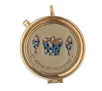 Holyart Teche Eucaristiche: Teca Eucaristica Porta ostie Incisione Pani e Pesci Smaltata d. 5 cm