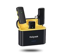 Holyask K10 - Microfono lavalier wireless per iPhone, iPad, iPhone, cancellazione del rumore, microfono da bavero con 2 mini microfoni, microfono Lav per YouTube, Facebook e TikTok