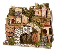 HolyRome Paesaggio Presepe Illuminato 28x15x23 cm - Borgo Classico Napoletano - Realizzato in Sughero, Muschio e Legno - Made in Italy