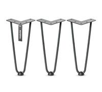 HOLZBRINK Gambe in metallo modello hairpin antracite 25 cm (3 pezzi) HLT-12A | Gambe per credenza, scaffale e mobili fai da te | Design vintage, stile industriale, resistenza elevata