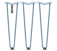 HOLZBRINK Gambe in metallo modello hairpin blu cenere 43 cm (3 pezzi) HLT-12A | Gambe per panca, tavolino e mobili fai da te | Design vintage, stile industriale, resistenza elevata