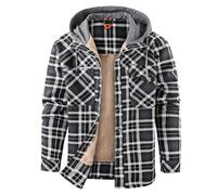 Holzfäller Camicia Termica Uomo Foderata Con Cappuccio A Quadri Teddy-Fleece Flanella Camicia Maniche Lunghe Cerniera Camicia A Quadri Camicia Con Cappuccio Camicia-Giacca Camicia Da Boscaiolo Termo