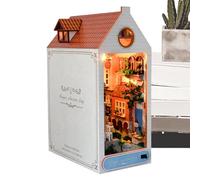 Holzhaus Buchstütze DIY Kit - Miniatur Bastelset mit LED Licht, Dekoratives Handwerksmodell, Anspruchsvolle Gestaltung für Bücherregal Ambiente, Kreative | Bibliothek Büro Kinderzimmer Wo