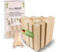 HOLZHELD Legno di tiglio da intaglio - Set da 10 pezzi - con 7 figure per bambini - spazi vuoti per principianti con 3 penne