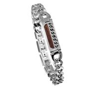 HOLZKERN Bracciale da uomo in acciaio inossidabile, noce/color argento | Bracciale in acciaio inossidabile da uomo, bracciale in acciaio inossidabile con maglie a catena, bracciale gioiello da uomo