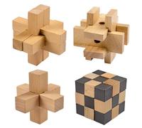 Holzsammlung Rompicapo 3D in Legno, 4 Pezzi Giocattoli Logica Puzzle di Legno Classico Educativi Gioco di Mente, IQ Test Mente Intelligenza Jigsaw Puzzle Brain Teaser per Bambini e Adulti